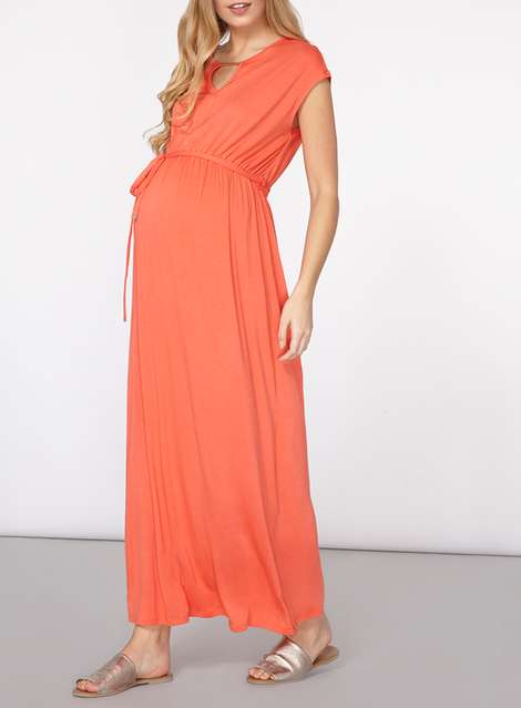 **Maternity Coral Jersey Bar Maxi Dress